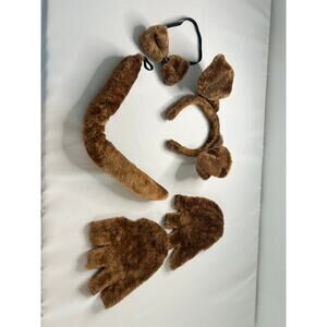 Dog Costume Set Ears Tail Gloves Bow Tie Brown Plush Animal Halloween Cosplay